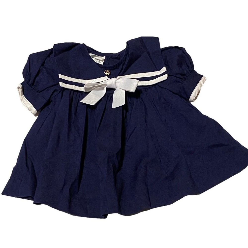 Vintage Dress Sailor Navy Blue Baby Girls size 12 Months Pretty as a Picture USA